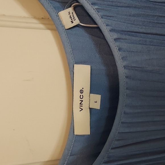 Vince Tiered Asymmetric Midi Satin Dress In Blue - Picture 7 of 12